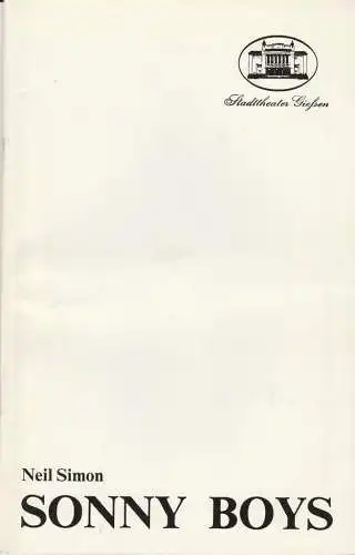 Stadttheater Giessen, Reinald Heissler-Remy, Hartmut Henne, Christel Schmidt ( Fotos ): Programmheft Neil Simon SONNY BOYS Spielzeit 1985 / 86 Heft 8 (18). 