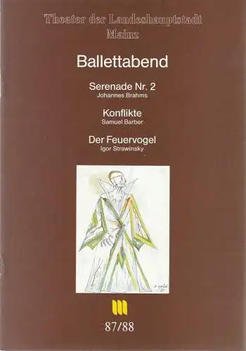 Theater der Ladeshauptstadt Mainz, Dietrich Taube, Thomas Lang, Wolfgang Lenhardt (Probenfotos): Programmheft BALLETTABEND  SERENADE NR. 2 / KONFLIKTE / DER FEUERVOGEL Premiere 31. März 1988 Spielzeit 1987 / 88 Mainzer Theaterheft Nr. 10 (18). 
