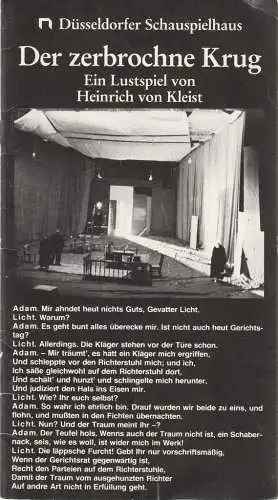 Düsseldorfer Schauspielhaus, Neues Schauspiel, Günther Beelitz, Harald Clemen, Gerd Jäger, Uta Grimmer ( Probenfotos): Programmheft Heinrich von Kleist DER ZERBROCHNE KRUG Premiere 28. Oktober 1979 Spielzeit 1979 / 89 Heft 6 ( Zerbrochene ) (18). 