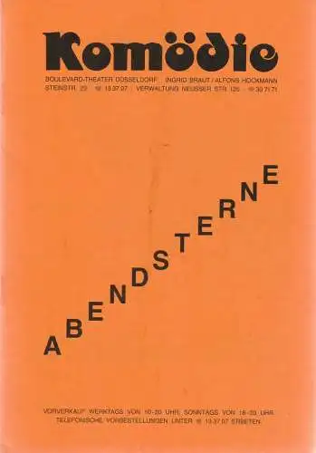 Komödie Boulevard-Theater Düsseldorf, Ingrid Braut, Alfons Höckmann, Horst Heinze: Programmheft Ted Willis ABENDSTERNE Spielzeit 1985 / 86 Heft 1 (18). 