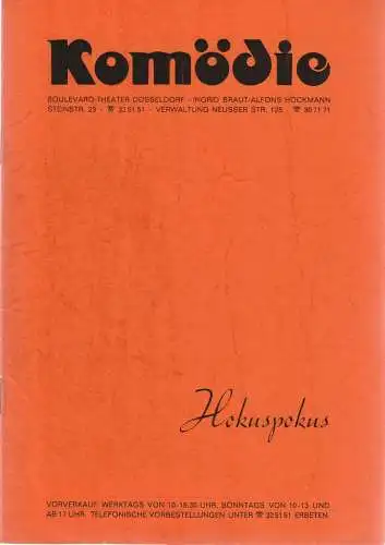 Komödie Boulevard-Theater Düsseldorf, Ingrid Braut, Alfons Höckmann, Horst Heinze: Programmheft Curt Goetz HOKUSPOKUS Spielzeit 1970 / 71 (18). 