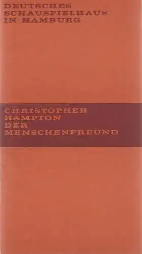 Deutsches Schauspielhaus in Hamburg, Hans-Günter Martens, Harald Clemen, Rosemarie Clausen (Szenenfotos): Programmheft Christopher Hampton DER MENSCHENFREUND Premiere 17. Januar 1971 Spielzeit 1970 /71 Heft 5 (18). 