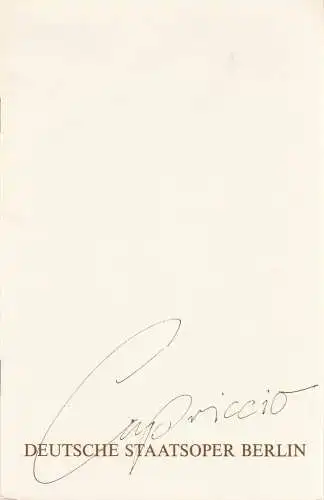 Deutsche Staatsoper Berlin, Deutsche Demokratische Republik, Walter Rösler, Wilfried Werz, Wolfgang Jerzak, Rolf Kanzler: Programmheft Richard Strauss CAPRICCIO Premiere 17. Februar 1980 (18). 