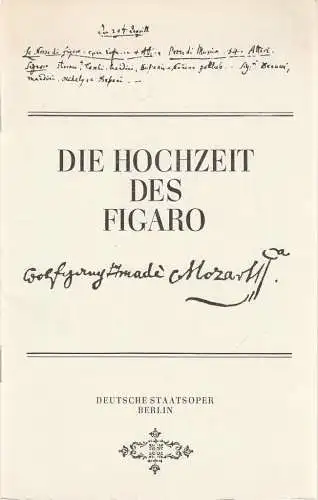 Deutsche Staatsoper Berlin, Deutsche Demokratische Republik, Werner Otto, Karl-Heinz Drescher: Programmheft Wolfgang Amadeus Mozart DIE HOCHZEIT DES FIGARO 17. Februar 1984 zum 100. Male (18). 