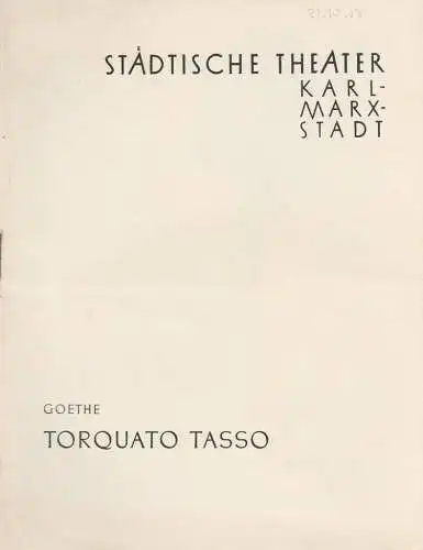 Städtische Theater Karl-Marx-Stadt, Paul Herbert Freyer, Wolf Ebermann, Gunter Witte: Programmheft Johann Wolfgang von Goethe TORQUATO TASSO Spielzeit 1958 / 59 (18). 