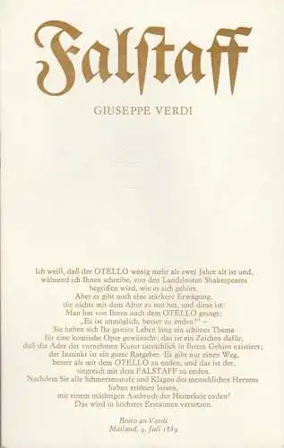 Staatsoper Dresden, Semperoper, Gerd Schönfelder, Hella Bartnig, Ekkehard Walter: Programmheft Giuseppe Verdi FALSTAFF Premiere 26. Mai 1987 Semperoper Spielzeit 1986 / 87 (18). 