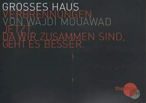 Theater Ulm, Andreas von Studnitz, Volkmar Clauß, Michael Sommer, Jochen Klenk (Fotos): Programmheft Wajdi Mourawad VERBRENNUNGEN Premiere 12. Februar 2009 Grosses Haus Spielzeit 2008 / 2009 (18). 