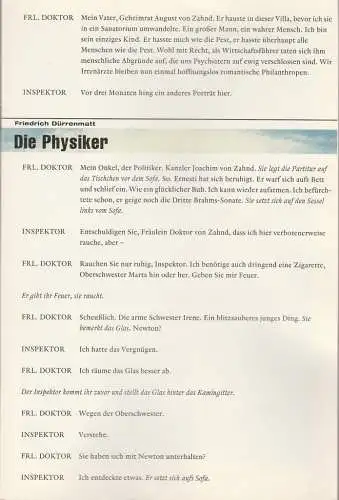 Staatsschauspiel Dresden, Holk Freytag, Karla Kochta, Andrea Orsted, H. L.Böhme (Probenfotos): Programmheft Friedrich Dürrenmatt DIE PHYSIKER Premiere 20. Mai 2006 Schauspielhaus Spielzeit 2005 / 2006 (18). 
