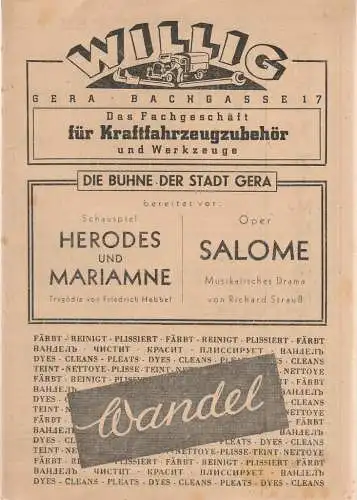 Bühne der Stadt Gera, Walter Brandt: Programmheft Michael Harward DAS VERSCHLOSSENE HAUS ca. 1946 (18). 