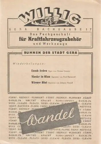 Bühnen der Stadt Gera, Walter Brandt: Programmheft Fred Raymond MASKE IN BLAU ca. 1946 (18). 