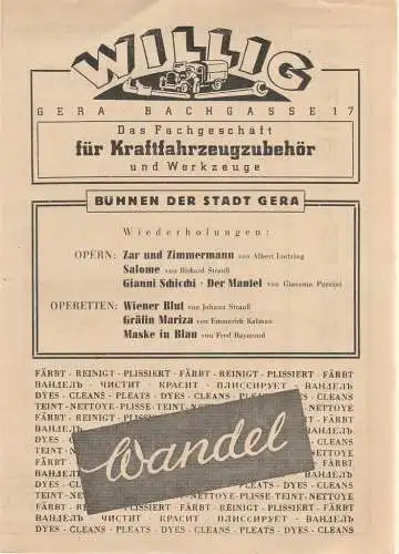 Bühnen der Stadt Gera, Walter Brandt: Programmheft Johann Strauß WIENER BLUT ca. 1946 (18). 