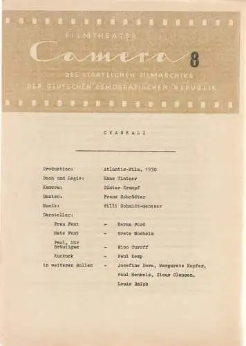 Filmtheater CAMERA des Staatlichen Filmarchivs der Deutschen Demokratischen Republik: Programmheft Atlantis-Film CYANKALI Heft 8 (18). 