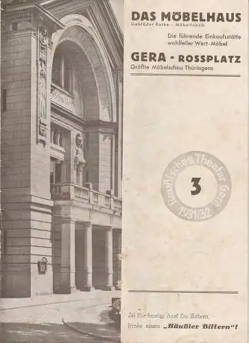 Reußisches Theater Gera: Programmheft Ralph Benatzky IM WEISSEN RÖSSL 14. Februar 1932 Spielzeit 1931 / 32 Heft 3 (18). 