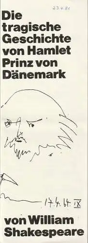Landestheater Dessau, Herbert Keller, Peter Gogler, Karl Mennerich, Susanne Volkmar: Programmheft William Shakespeare DIE TRAGISCHE GESCHICHTE VON HAMLET PRINZ VON DÄNEMARK Premiere 29. August 1980 Spielzeit 1980 / 81 Heft 1 (18). 