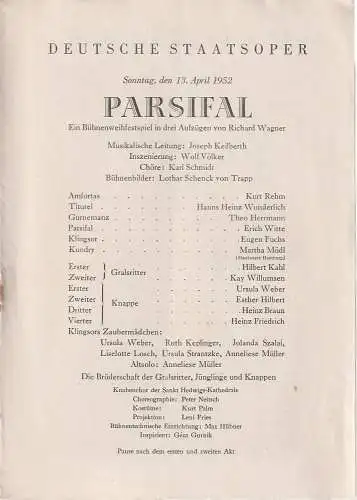 Deutsche Staatsoper: Programmheft Richard Wagner PARSIFAL 13. April 1952 (18). 