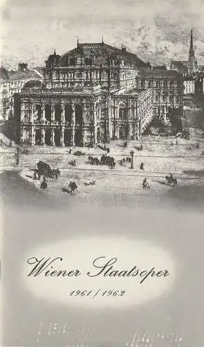 Bundestheaterverwaltung Wien, Christel Schönfeldt, Ernst August Schneider: Programmheft WIENER STAATSOPER Spielzeitheft für die Aufführungen 15. bis 31. Oktober 1961, Besetzungsliste FIDELIO vom 16.10.1961 (18). 