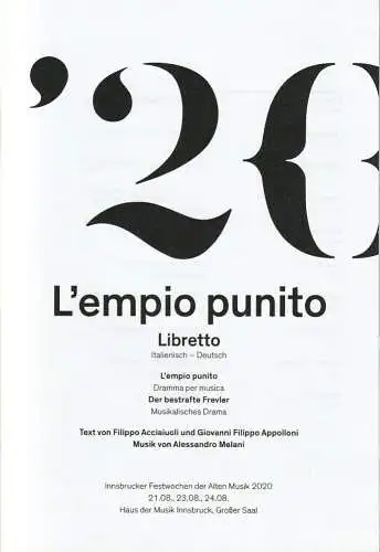 Innsbrucker Festwochen der Alten Musik: Textbuch Alessandro Melani L'EMPIO PUNITO 21., 23. + 24.8.2020 Haus der Musik Innsbruck Innsbrucker Festwochen der Alten Musik 2020 (18). 