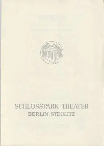 Schlosspark Theater Berlin-Steglitz, Boleslaw Barlog, Alfred Beßler: Programmheft Jean Giraudoux IMPROMPTU / DER APOLLO VON BELLAC Spielzeit 1958 / 59 Heft 72 (18). 