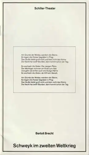 Staatliche Schauspielbühnen Berlin, Hans Lietzau, Peter Wilke: Programmheft Brecht / Eisler SCHWEYK IM ZWEITEN WELTKRIEG  Premiere 9. Juni 1979  Schiller Theater Spielzeit 1978 / 79 Heft 116 (18). 