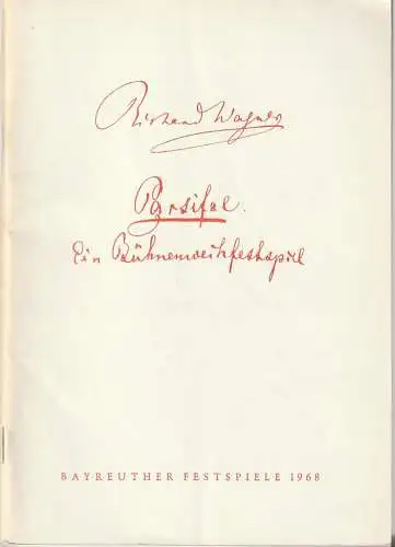 Bayreuther Festspiele, Wolfgang Wagner, Herbert Barth: Programmheft Richard Wagner PARSIFAL Bayreuther Festspiele 1968 (18). 