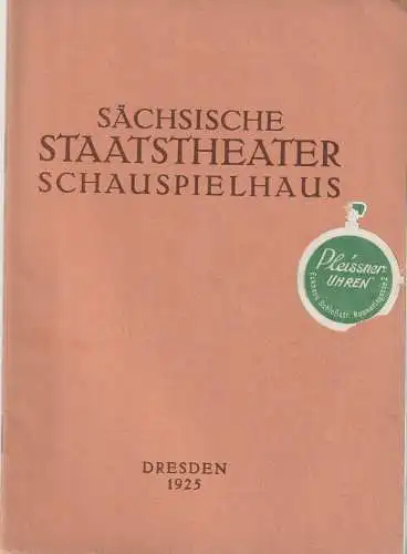 Verwaltung der Sächsischen Staatstheater  Ursula Richter (Fotos): Programmheft Shakespeare DER KAUFMANN VON VENEDIG 4. September 1925 Schauspielhaus Dresden. (18). 