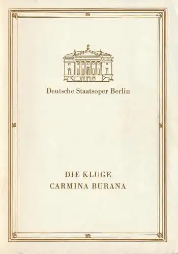 Deutsche Staatsoper Berlin Deutsche Demokratische Republik,Walter Rösler, Burckhardt Labowski: Programmheft Carl Orff DIE KLUGE / CARMINA BURANA 27. Mai 1991 (18). 