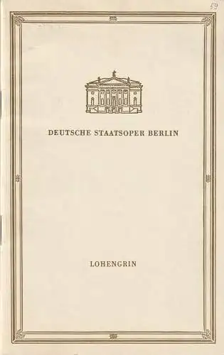 Deutsche Staatsoper Berlin, Werner Otto: Programmheft Richard Wagner LOHENGRIN 14. März 1959 (18). 