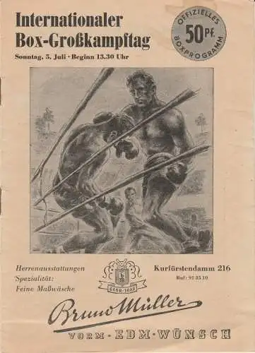 Lothar Wittke, Joachim Göttert: Programmheft INTERNATIONALER BOX-GROßKAMPFTAG WALDBÜHNE BERLIN 5. Juli 1953 (18). 