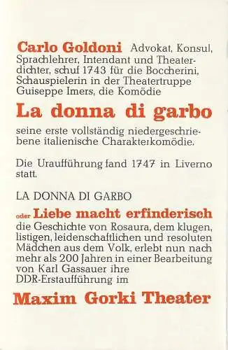 Maxim Gorki Theater, Erika Köllinger: Programmheft Carlo Goldoni LA DONNA DI GARBO oder LIEBE MACHT ERFINDERISCH Premiere 21. Juni 1971 (18). 