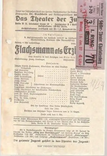 Das Theater der Jugend: Theaterzettel Otto Ernst FLACHSMANN ALS ERZIEHER Spielzeit 1936 / 37 (18). 