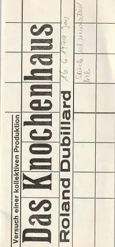 Kollektiv Forum-Knochenhaus, Forum-Theater Berlin: Programmheft Roland Dubillard DAS KNOCHENHAUS 1969 48. Heft (18). 