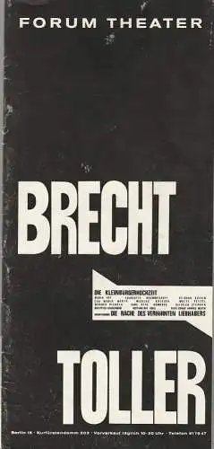 Forum Theater Berlin, Frank Burckner: Programmheft Uraufführung Ernst Toller DIE RACHE DES VERHÖHNTEN LIEBHABERS / Bertolt Brecht DIE KLEINBÜRGERHOCHZEIT Spielzeit 1965 Heft 26 (18). 
