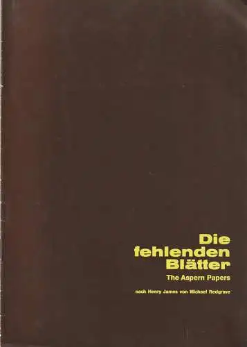 Heinz Hoffmeister Tournee, Günther Fuhrmann: Programmheft Michael Redgrave DIE FEHLENDEN BLÄTTER (18). 