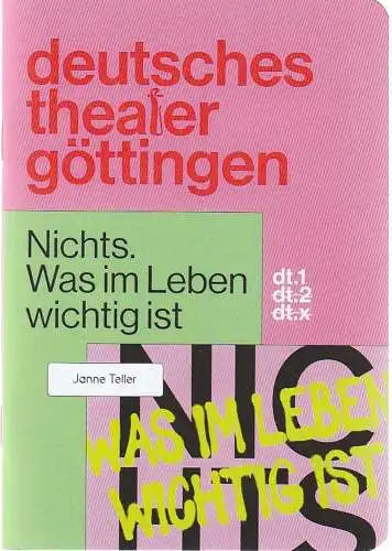 Deutsches Theater Göttingen, Erich Sidler, Mona Riekenn, Thomas Müller ( Probenfotos ): Programmheft Janne Teller NICHTS. WAS IM LEBEN WICHTIG IST Premiere 11. März 2022 Spielzeit 2021 / 22 963 (18). 
