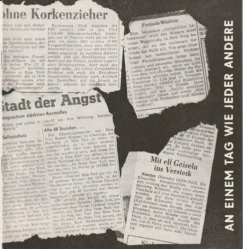 Mecklenburgisches Staatstheater Schwerin, Rudi Kostka, Wolfgang Wöhlert: Programmheft Joseph Hayes AN EINEM TAG WIE JEDER ANDERE Premiere 30. Januar 1965 Spielzeit 1965 / 66 Heft 15 (18). 