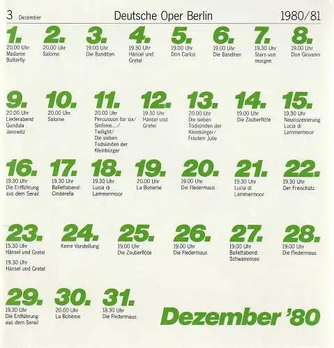 Deutsche Oper Berlin, Siegfried Palm: Programmheft Gaetano Donizetti LUCIA DI LAMMERMOOR Premiere 15. Dezember 1980 Spielzeit 1980 / 81 Nr. 3 Dezember (18). 
