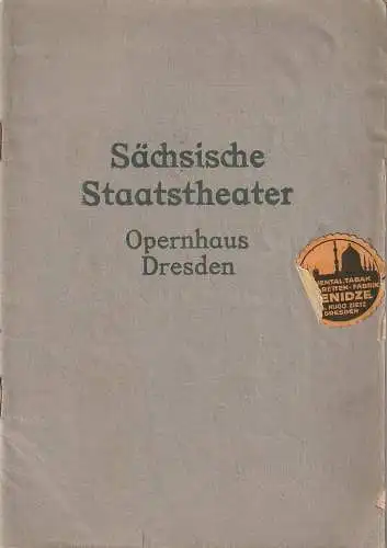 Sächsische Staatstheater Opernhaus Dresden: Programmheft Albert Lortzing ZAR UND ZIMMERMANN 24. November 1921 (18). 