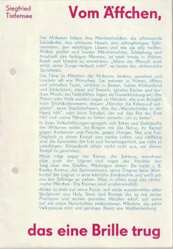 Bühnen de Stadt Magdeburg - Maxim Gorki - Karl Schneider, Andreas Scheinert, Heidi Bernhard: Programmheft Siegfried Tiefensee VOM ÄFFCHEN DAS EINE BRILLE TRUG  ( Der Brunnen unterm Mangobaum )Spielzeit 1975 / 76 Heft 9 (18). 