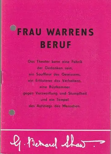 Städtische Bühnen Quedlinburg, Werner Peter, Wolfgang Fischer, Susanne Ebert: Programmheft George Bernard Shaw FRAU WARRENS BERUF Premiere 13. März 1983 Spielzeit 1982 / 83 Heft 6 (18). 