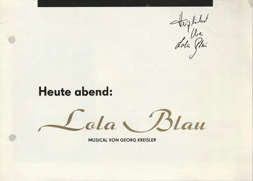 Theater Rudolstadt, Ekkehard Prophet, Peter W. Bahr: Programmheft Georg Kreisler HEUTE ABEND LOLA BLAU  Premiere 17. September 1983 Spielzeit 1983 / 84 (18). 