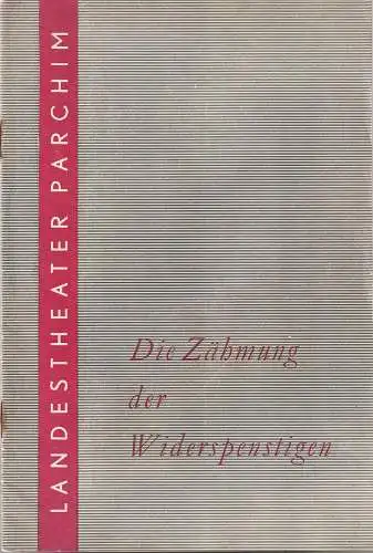 Landestheater Parchim, Helga Jacobs: Programmheft William Shakespeare DIE ZÄHMUNG DER WIDERSPENSTIGEN  Spielzeit 1961 / 62 Heft 8 (18). 