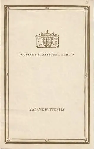 Deutsche Staatsoper Berlin, Werner Otto, Wolfgang Würfel: Programmheft Giacomo Puccini MADAME BUTTERFLY 24. Oktober 1958 (18). 