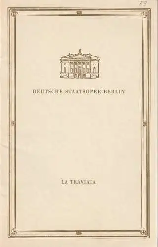 Deutsche Staatsoper Berlin, Werner Otto, Joseph Hegenbarth: Programmheft Giuseppe Verdi LA TRAVIATA 21. Dezember 1959 (18). 