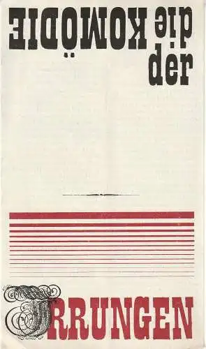 Städtische Theater Karl-Marx-Stadt, Gerhard Meyer, Manfred Patzschke, Ilona Langer: Programmheft William Shakespeare KOMÖDIE DER IRRUNGEN Premiere 14. Juni 1975 Spielzeit 1974 / 75 (18). 