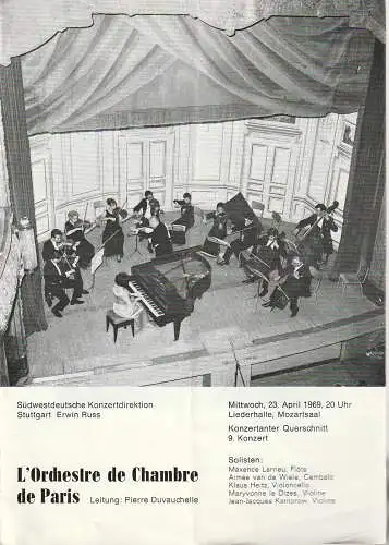 Südwestdeutsche Konzert Direktion Stuttgart Erwin Russ: Programmheft Konzertanter Querschnitt 9. Konzert L'ORCHESTRE DE CHAMBRE DE PARIS PIERRE DUVAUCHELLE 23. April 1969 Liederhalle, Mozartsaal (18). 