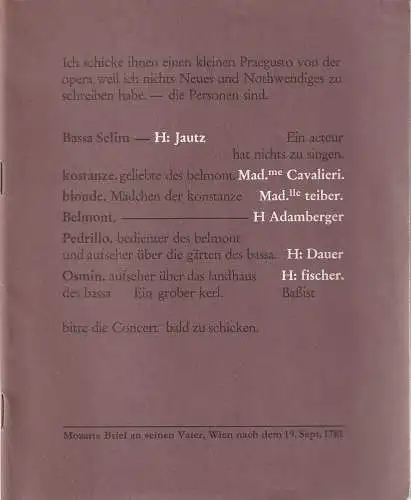 Bühnen der Stadt Köln, Claus Helmut Drese, Klaus Peter Kehr, Hans Günter Schmitz: Programmheft Wolfgang Amadeus Mozart DIE ENTFÜHRUNG AUS DEM SERAIL 14. Februar 1975 Opernhaus (18). 