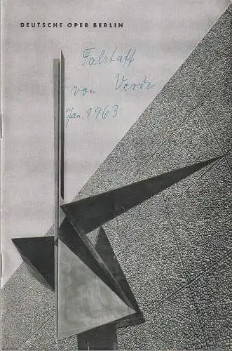 Deutsche Oper Berlin: Programmheft Giuseppe Verdi FALSTAFF 20. Januar 1963  1962 / 63 Januar (18). 