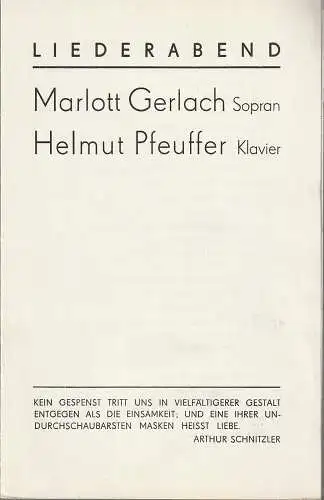 Städtische Bühnen Erfurt, Bodo Witte, Lothar Ehrlich, Uwe Hübner, Renate Holland-Cunz: Programmheft LIEDERABEND MARLOTT  GERLACH / HELMUT PFEUFFER Premiere 28. Januar 1982 Spielzeit 1982 (18). 