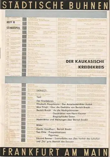 Städtische Bühnen Frankfurt am Main,  Harry Buckwitz, Günter Skopnik, Rudi Seitz: Programmheft Bertolt Brecht DER KAUKASISCHE KREIDEKREIS Kleines Haus im Börsensaal Spielzeit 1954 / 55 Heft 10 (18). 