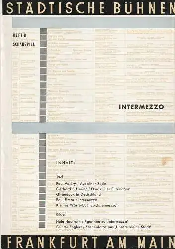 Städtische Bühnen Frankfurt am Main: Programmheft Jean Giraudoux INTERMEZZO Spielzeit 1958 / 59 Heft 8 (18). 